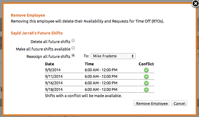 Removing & Reassigning Shifts - Online Scheduling